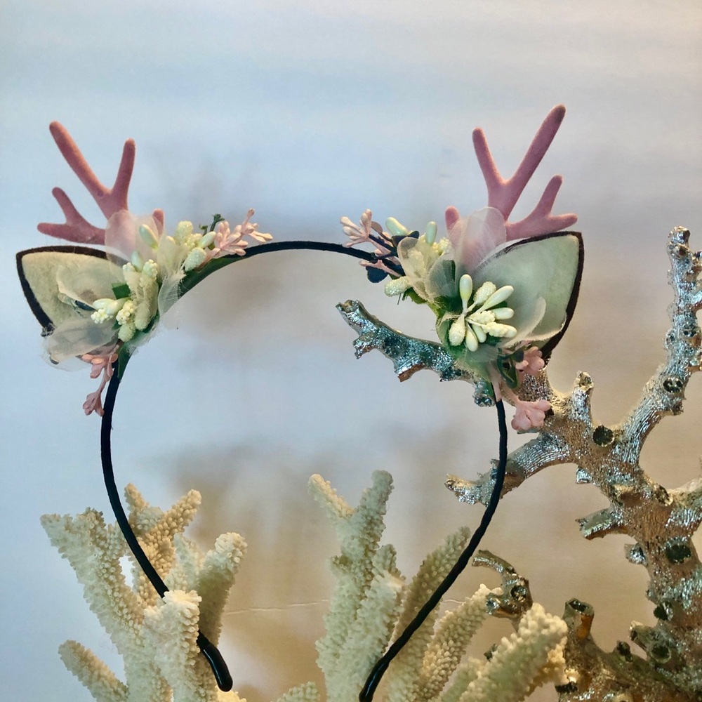 Floral Pink Deer Antler Headband - Women Accessories